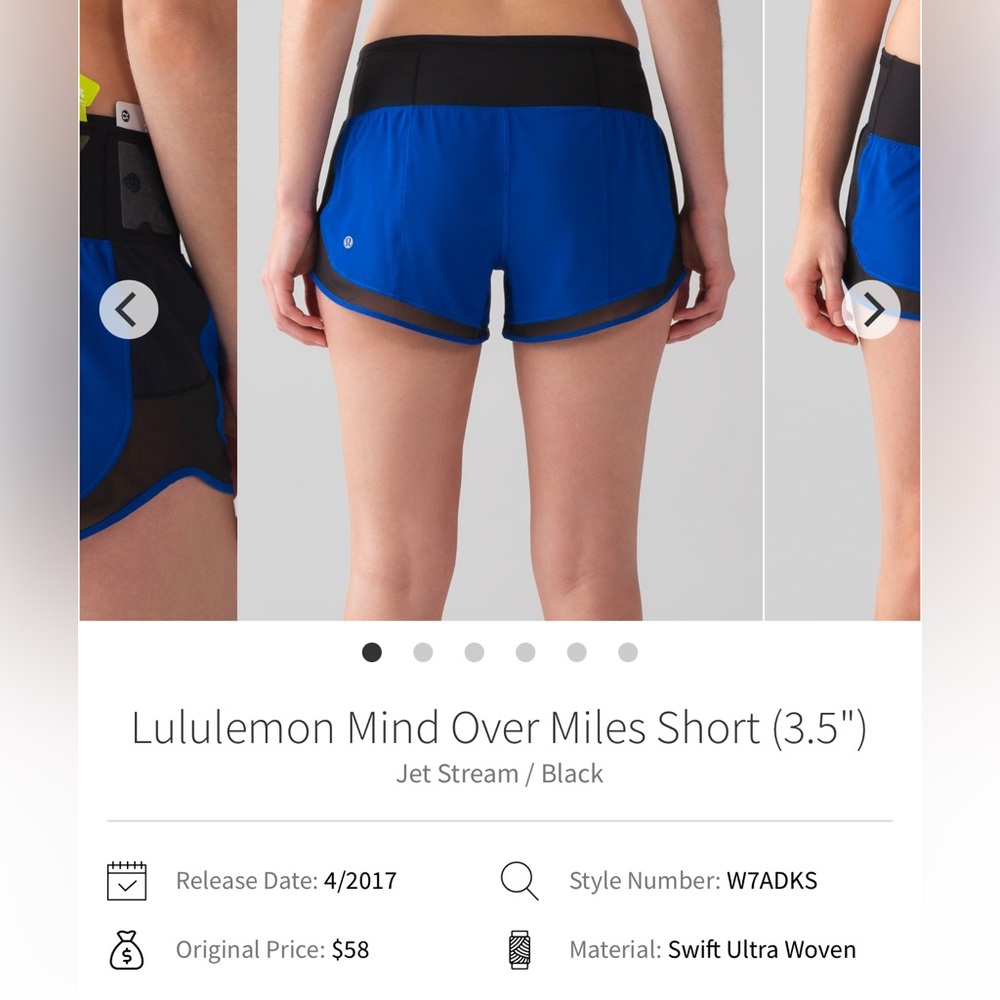 Lululemon Mind Over Miles Short (3.5")Jet Stream / Black sz 8